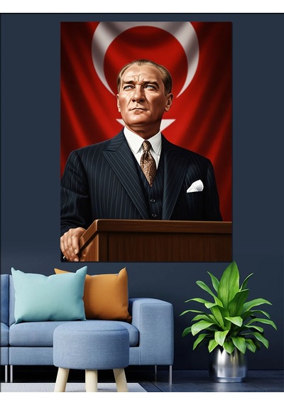 Ahşap Tablo Atatürk Türk Bayrağı Fonlu