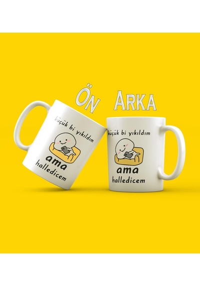 Küçük Bi Yıkıldım Tasarımlı Kupa Bardak Beyaz - Çok Renkli