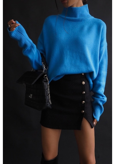 Madmext Mad Girls Mavi Balıkçı Yaka Kazak Mg1252 - Mavi