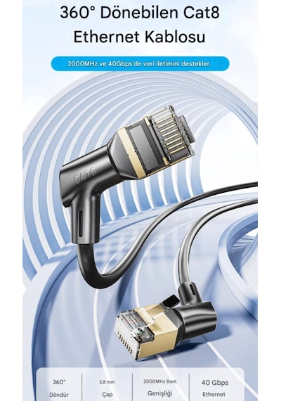 Vention 3-metre Cat8 Ethernet Kablosu 40 Gpbs+5g+2000 Mhz.
