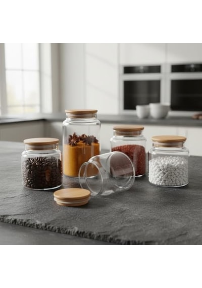 1 Adet Bambu Kapaklı Borosilikat Cam Kavanoz - Vakumlu Sızdırmaz Silikon Contalı Yuvarlak Şeffaf Erzak Kabı Baharatlık Ve Mutfak Düzenleyici Boy Seçenekli 500ml 7009
