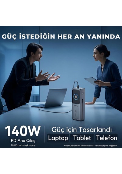 Wp001a-g 205w 27.000 Mah 2 Usb-c Portlu Dahili Usb-c Kablolu Led Ekranlı Pd Gan3 Powerbank