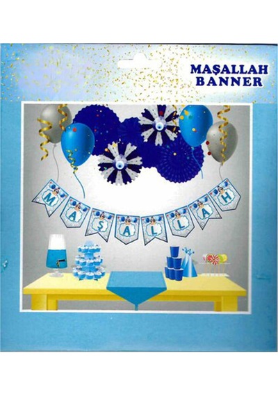 Maşallah Zikzak Banner Sünnet Kutlama Seti Mavi