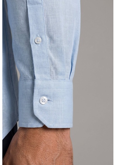 Bisse Mavi Regular Fit Keten Paşa Yaka Gömlek Gmktn3ps224003 D35