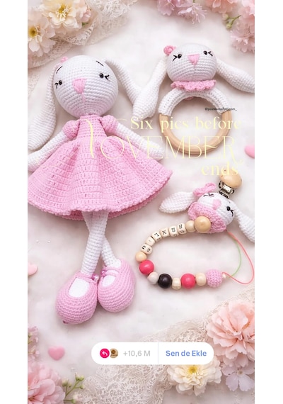 Tovyamade El Yapımı Amigurumi Tavşan Kız Bebek Yenidoğan Seti