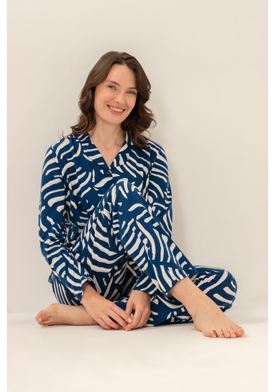 Arnetta Kadın Lacivert Desenli Gömlek Pijama Takımı Ar3766-s-v1 Ar3766-s-v1