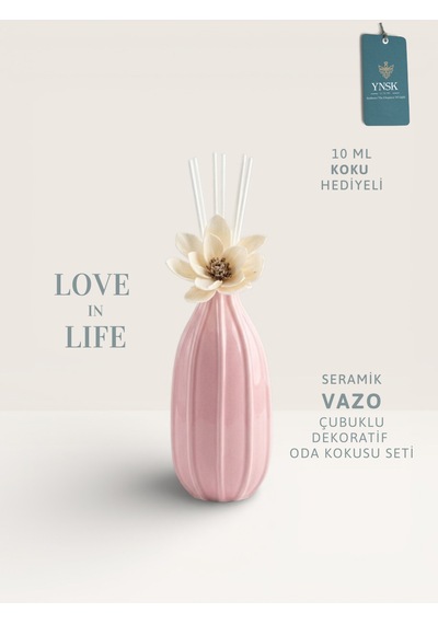 Love In Life Ithal Seramik Çizgili Vazo Çubuklu Dekoratif Oda Kokusu Seti Oda Kokusu Hediyeli Aşk Çiçeği
