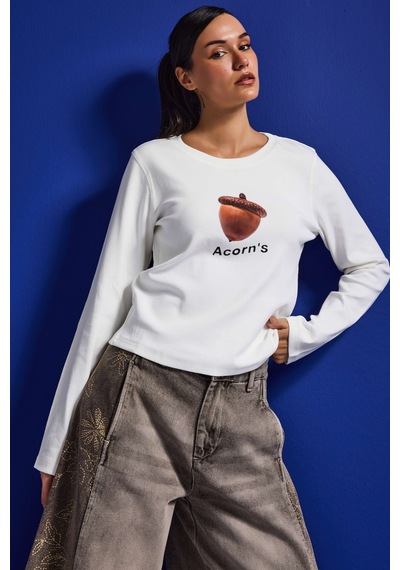 Itsbasic Kadın Beyaz W5 Oversize Baskılı %100 Pamuk Sweatshirt