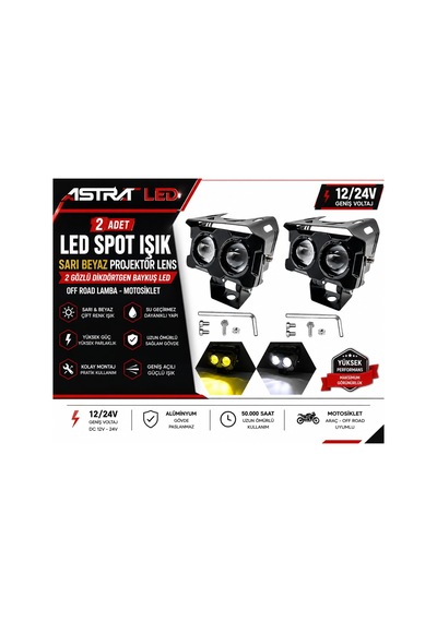 Astra Led 2 Adet Led Spot Işık Sarı Beyaz Projektör Lens 2 Gözlü Dikdörtgen Baykuş Led Off Road Lamba Motosiklet İçin 12/24 V Uyumlu