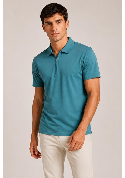 Alexander Gardi Ultra Yumuşak Dokulu Kısa Kollu Fermuarlı Polo Yaka T-shirt Mint