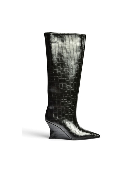 Fox Shoes Z920136711 Siyah Kroko Baskılı Sivri Burun Dolgu Topuk Çizme