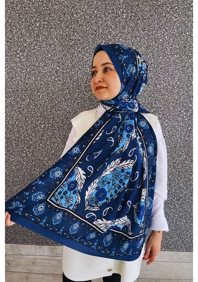 Tarzını Seç Retro Desenli Kadın Şal Lacivert Estascarf Tarzinisecxsal05