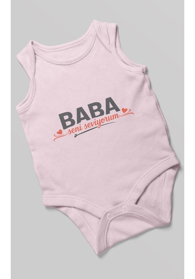 Morivokids Baba, Seni Seviyorum Sıfır Kollu Bebek Zıbını %100 Pamuk Bebe Pembe