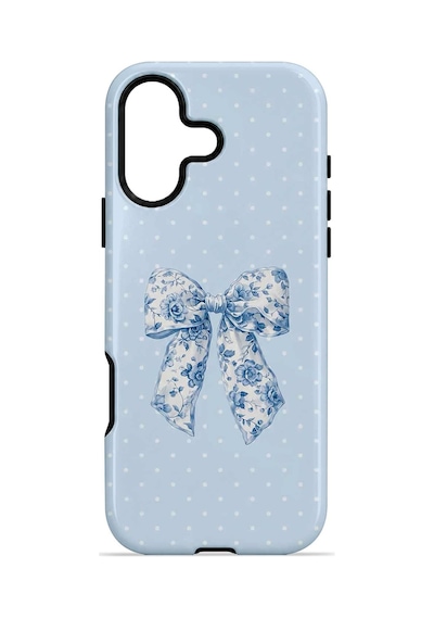 Velvoria Valestra Blue Toile Bow Apple Apple iPhone Uyumlu 16 Plus Darbe Korumalı Kılıf Valestra Select - Blue Toile Bow