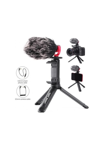 Samtıan Video Microphone - Vlog Kamera Ve Telefon İçin Yönlü Mikrofon Ve Mini Tripod Stand Seti
