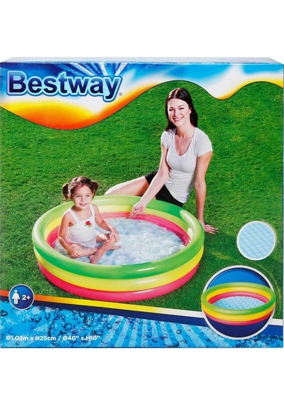 Bestway Şişme Çocuk Havuzu Renkli Yuvarlak 3 Katlı 102x25cm Çok Renkli