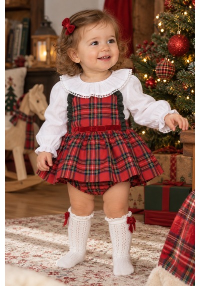 Babyhola Ekose Desen Salopet Etekli Body Ve Fırfırlı Gömlek %100 Pamuk Kız Bebek Yılbaşı Takımı Kırmızı Babyhola Ekose Desen Salopet Etekli Body Ve Fırfırlı Gömlek %100 Pamuk Kız Bebek Yılbaşı Takımı Kırmızı