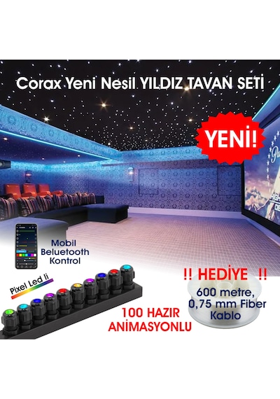 Animasyonlu Yıldız Tavan Uygulama Seti, Fiber Optik Aydınlatma Kurulum Kiti Çok Renkli