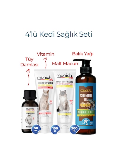 Munich Vet Kedi Seti 4lü Biotine Plus, Balık Yağı, Malt, Vitamin