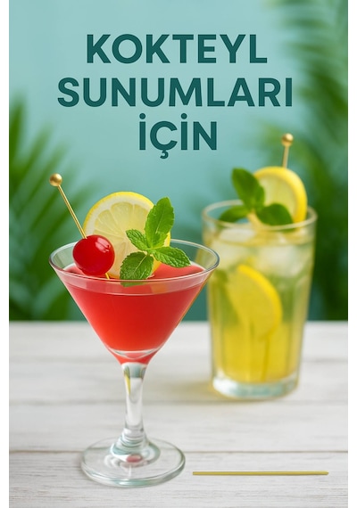 50 Li Altın Top Başlıklı 12 Cm Bambu Kürdan Seti Kokteyl, Tatlı Ve Davet Sunumları İçin Şık Seçim