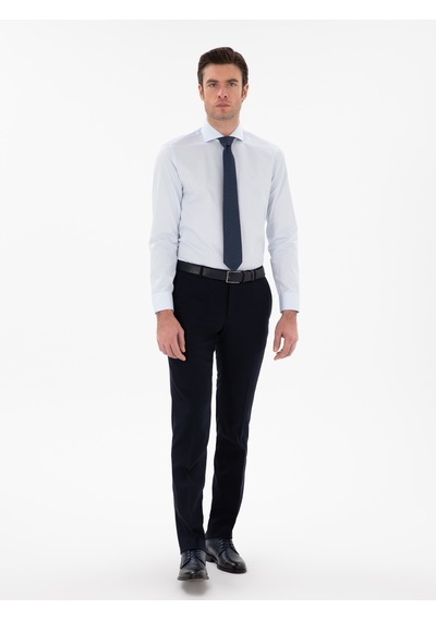 Cacharel Açık Mavi Slim Fit İtalyan Yaka Klasik Gömlek Denım