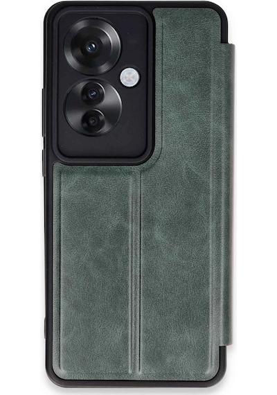 Muratech Newface Oppo Reno 11f Kılıf Flip Cover - Koyu Yeşil