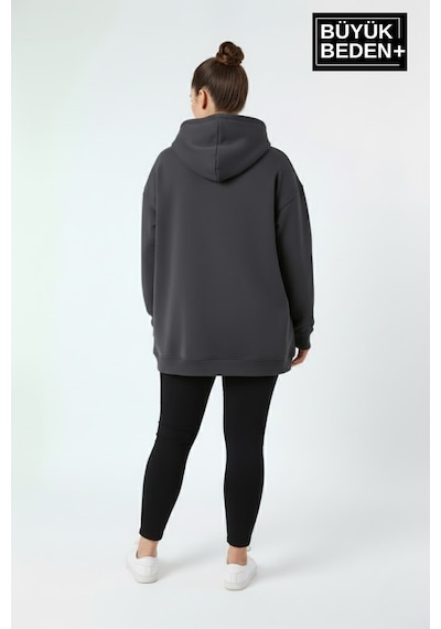 Süperlife Kadın Büyük Beden California 1974 Baskılı Kapüşonlu İnce Sweat Rahat Kalıp Hoodie Spr26bswk965 Füme
