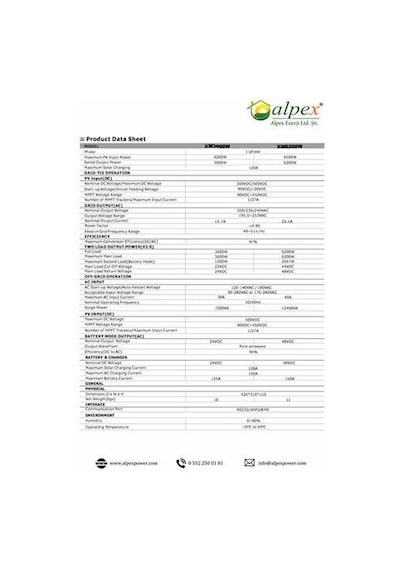 Alpex On Grid/off Grid Hybrid İnverter 48 Volt 6200 Watt-591