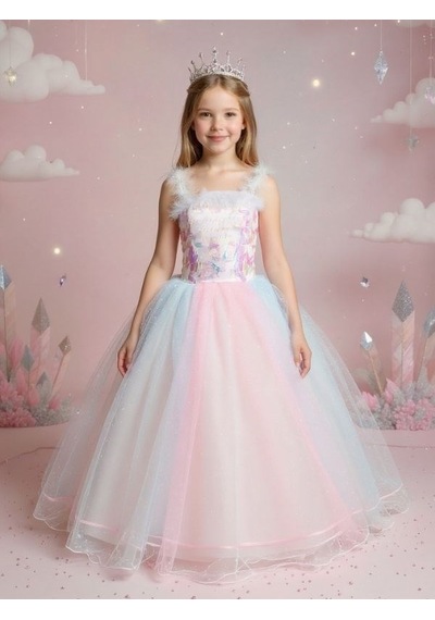 Zekids Kız Çocuk Pullu Omuzları Tüy Detaylı Tarlatanlı Tasarım Abiye Elbise-17119 Çok Renkli Zekids Kız Çocuk Pullu Omuzları Tüy Detaylı Tarlatanlı Tasarım Abiye Elbise-17119 Çok Renkli