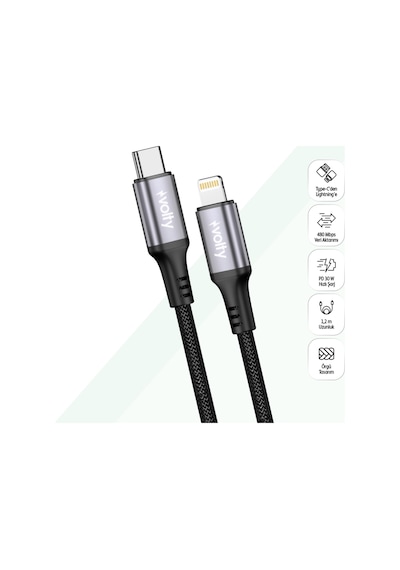 Usb-c To Lightning Apple iPhone Uyumlu  Şarj Kablosu 30w, 480mbps, 1.2m, Hızlı Şarj, Pd, Örgü V0207001