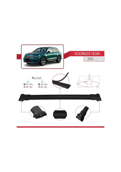 Volkswagen Tiguan 2020-2023 Arası İle Uyumlu Fly Model Ara Atkı Tavan Barı Siyah