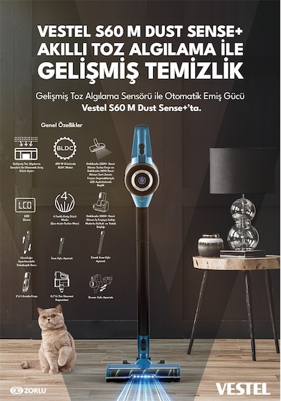 Vestel S60 M Dust Sense+ Dikey Şarjlı Süpürge