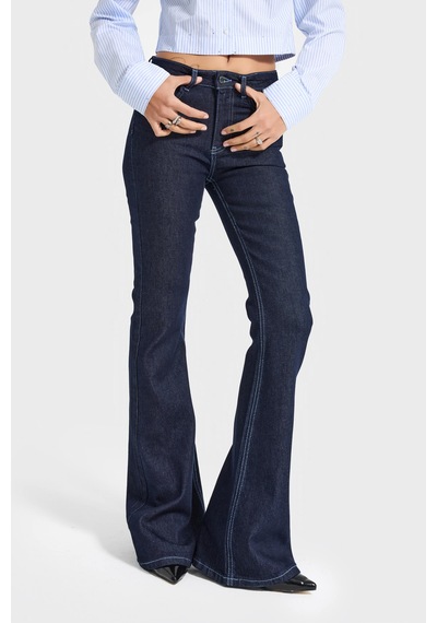 Itsbasic Kadın İndigo Renk 7w5-50 Flare Fit Viskon Elastan Kumaş Denim Jean