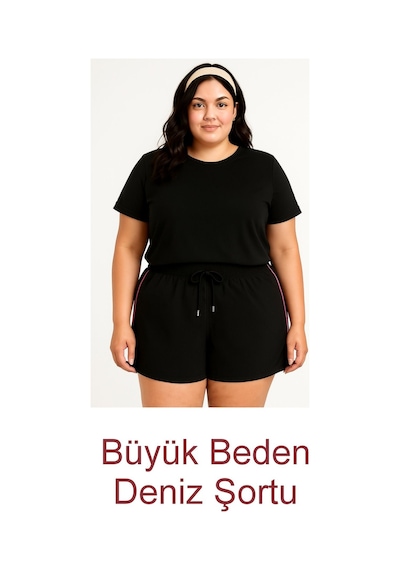 Bigiyin Siyah Büyük Beden Kadın Deniz Şortu Büyük Beden Şort 2xl-7xl Siyah