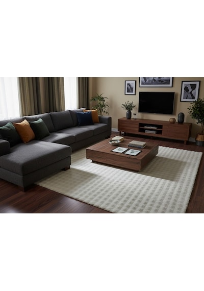 Dream Soft Krem Desenli Yumuşak Yüzeyli Kaymaz Makinede Yıkanabilir Halı Renkli