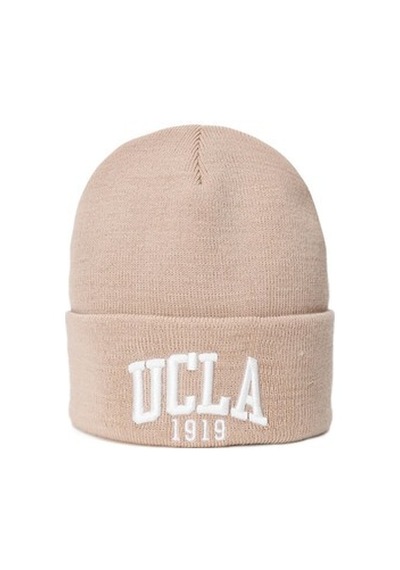 Ucla Lanıta Bej Bere Nakışlı - Unisex Bere Bej