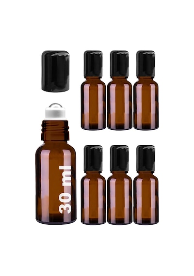 30 Ml Çelik Roll On Şişesi 30 Cc Sızdırmaz Siyah Kapaklı Cam Şişe 6 Adet Amber, 30 Çok Renkli