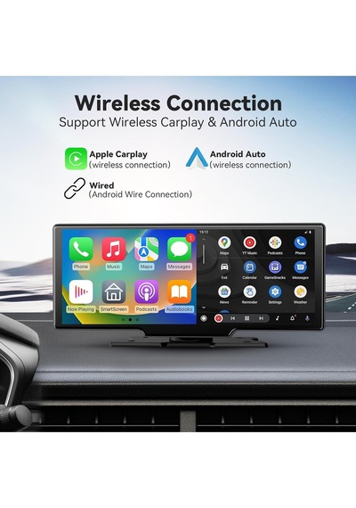10,26 4k Kablosuz Carplay & Android Auto Ekran, Dash Cam & Geri Görüş Kameralı