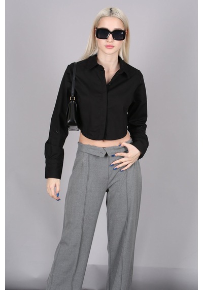 Madmext Mad Girls Siyah Kısa Gömlek Mg1382-siyah Siyah