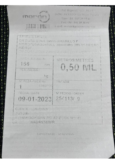 Antonio Moron Su Geçirmez Parça Kumaş 0,70 M² Model 9 Çok Renkli
