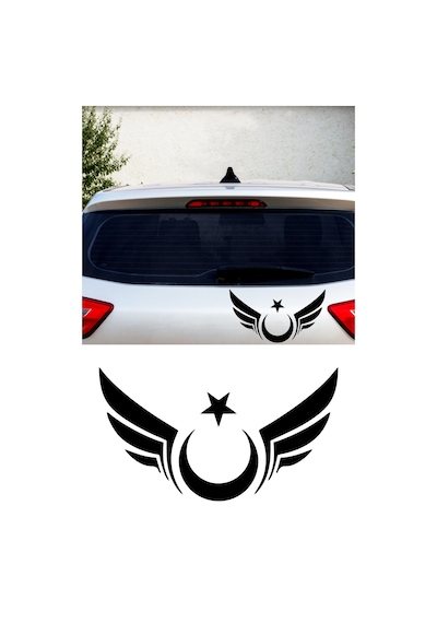 Kanatlı Ay Yıldız Sticker Araba, Motor Sticker 20x11 Cm