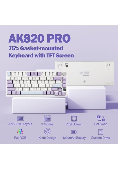 Ak820 Pro Mekanik Oyun Klavyesi,3 Modlu Tft Renkli Ekran Ve Cnc Düğmeli 81 Tuş,rgb Aydınlatma