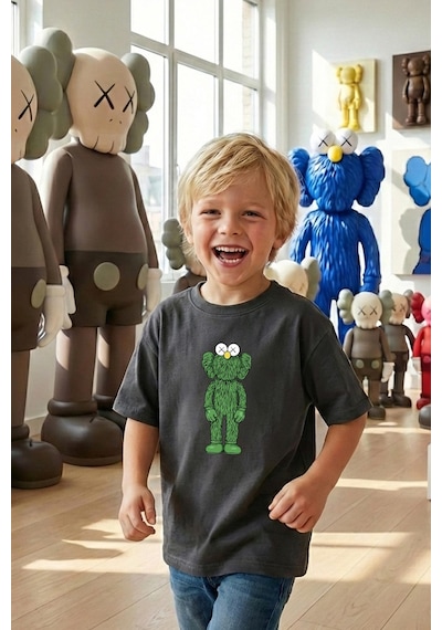 Monila Erkek Çocuk Pamuklu Bisiklet Yaka Baskılı T-shirt Yeşil