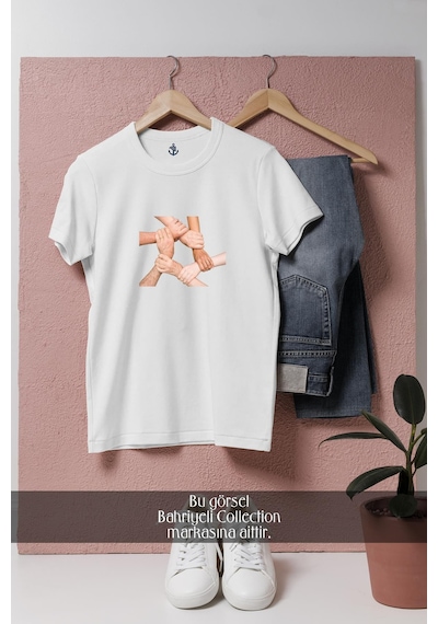 Oversize Takım Oyunu Tasarımlı Unisex T-shirt Beyaz