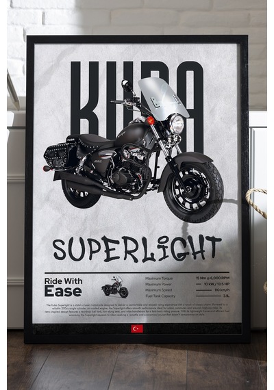 Kuba Superlight Siyah Ahşap Çerçeveli Poster, Dekoratif Motosiklet Duvar Tablosu