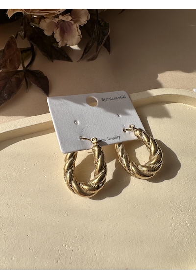Kadın Çelik Vintage Burgu Detaylı Halka Küpe Çok Renkli