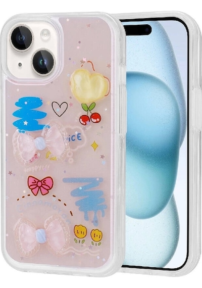 Apple Uyumlu iPhone  15 Kılıf Kabartma Figürlü Parlak Zore Minimini Silikon Kapak