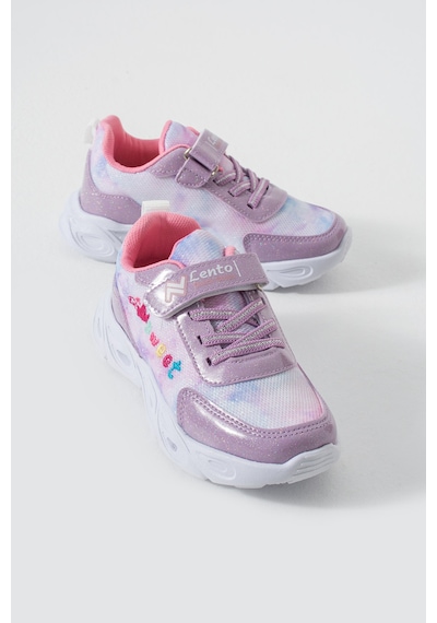 Adımist Çocuk Unisex Rahat Ortopedik Taban Işıklı Snakers Spor Ayakkabı Lento Işıklı Beyaz - Lila