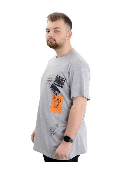 Mode Xl Büyük Beden Erkek Baskılı T-shirt Bisiklet Yaka Rock Tımes U24037 Grimelanj Gri Melanj