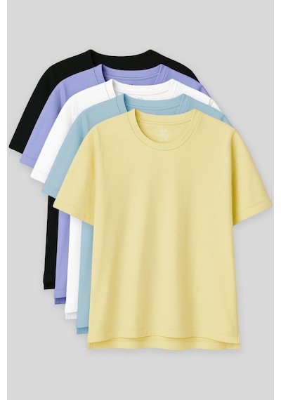 Oversize Fit Basic O Yaka 5li Paket Kadın T-shirt - 97285 Çok Renkli